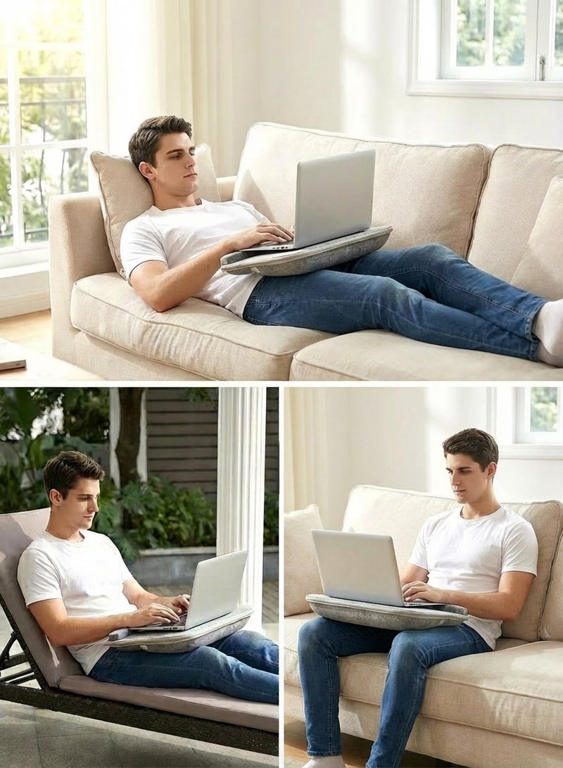 A practical and portable laptop table with a built-in laptop footrest, a comfortable non-slip wooden desk, a tablet holder, and a wrist rest. Suitable for transport and use anywhere. Available in gray. - Image 4